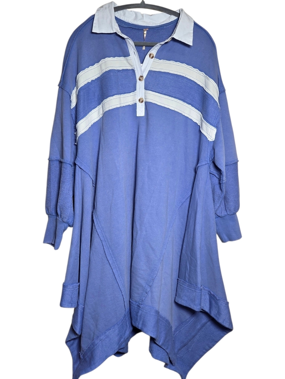 Free People Blair Sweatshirt Blue Varsity Polo Oversized Tunic XS NWT - Picture 13 of 14